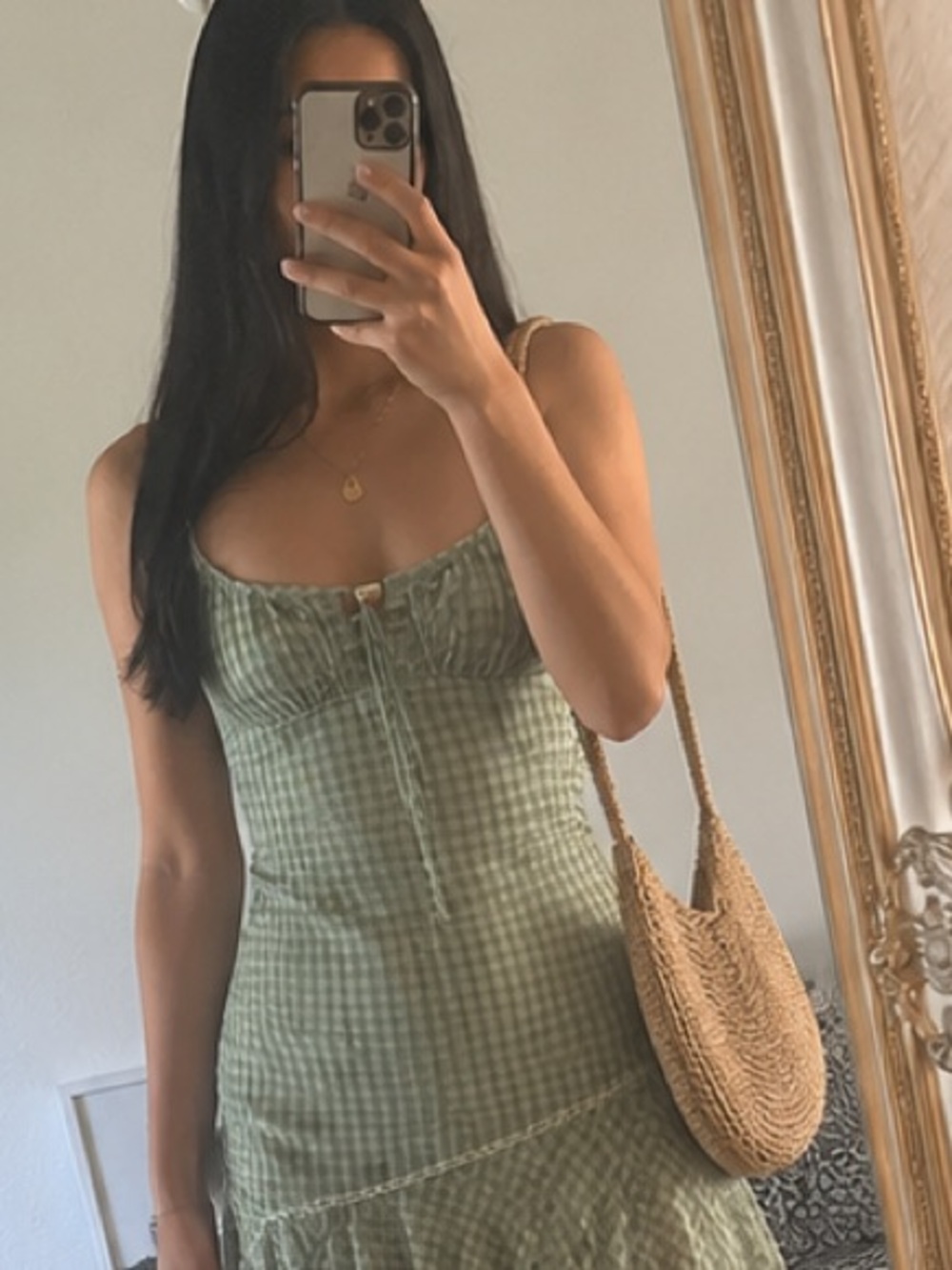 Urban Outfitters Green Checkered Mini Dress